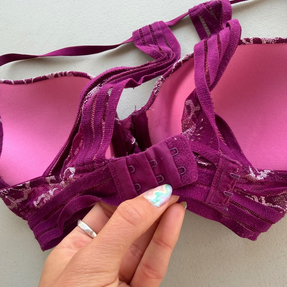 Victoria's Secret PINK 32D Purple & Pink Floral Lace Lightly Lined Racerback Bra - Picture 16 of 16